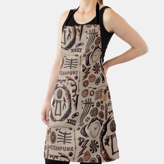 Tablier Illustrations Steampunk Motif Marron (Insitu)
