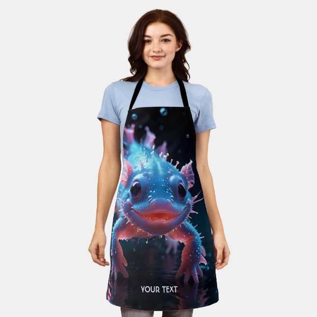 Tablier Imaginaire bleu mignon Axolotl souriant (Porté)