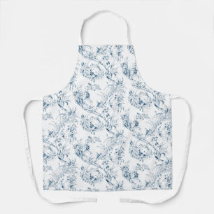 Tablier Imaginaire Floral vintage gravé bleu toile