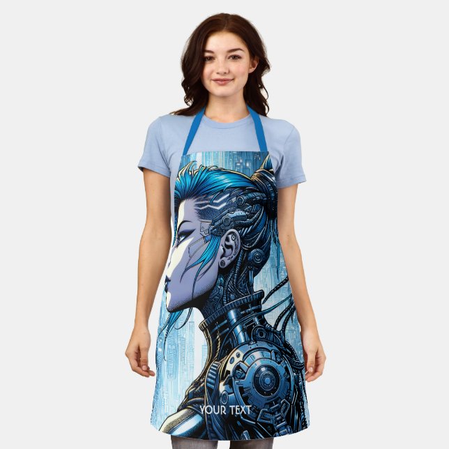 Tablier Imaginaire mignonne Bleu Cyborg fille (Porté)