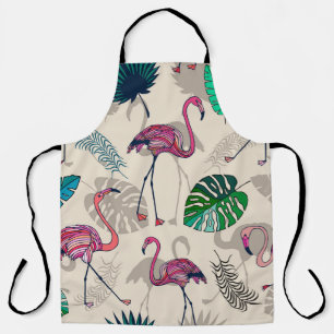 Tablier Imaginaire tropical : Motif feuille Flamant rose