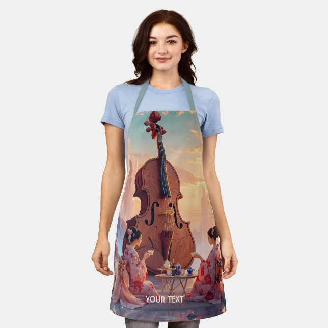 Tablier Imaginaire Violon mignon Filles Thé (Porté)