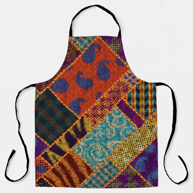 Tablier Imitation patchwork indienne, toile vintage. (Recto)