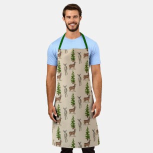 Tablier Impression Cerf Rustique et Arbre Toujours Vert -