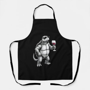 Tablier impression d'art de tortue cool buvant du vin roug