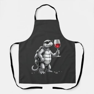 Tablier impression d'art de tortue cool buvant du vin roug