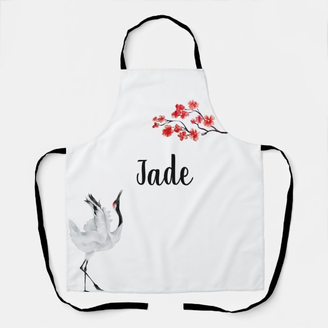 Tablier Impression D'Encre Japonaise Sakura Et Grue (Recto)
