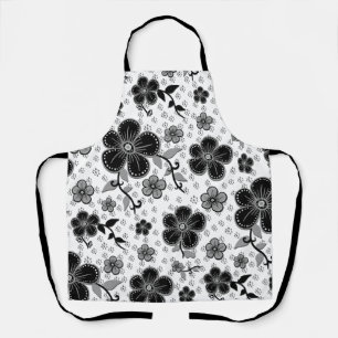 Tablier Impression florale noire et blanche