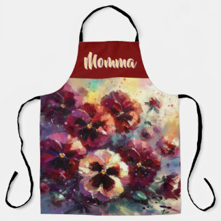 Tablier Impressionistic Maroon Pansies Floral Personalized
