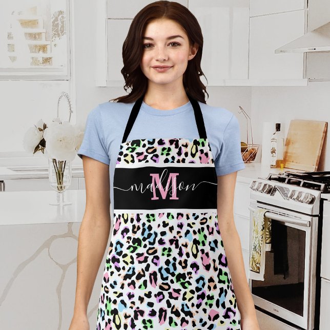 Tablier Imprimé Animal Motif Léopard Chic Monogramme (Créateur téléchargé)