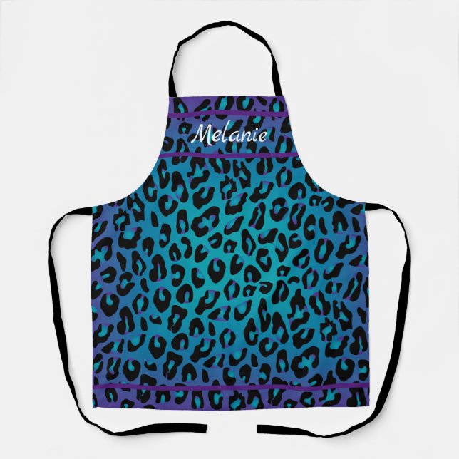 Tablier Imprimé animalier tendance léopard violet sarcelle (Recto)