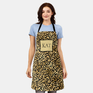 Tablier Imprimé léopard noir et or monogrammé guépard