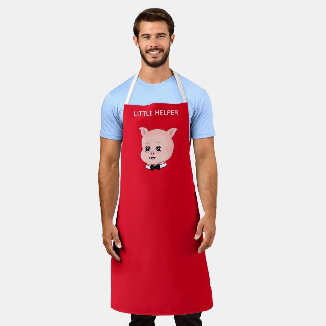 Tablier Incroyable petit cochon sur fond rouge (Porté)