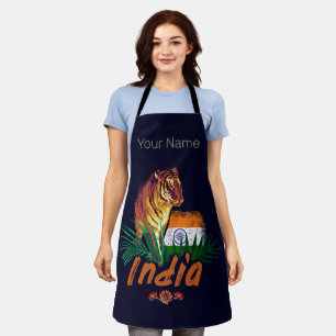 Tablier Inde Tigre Vintage Avec Drapeau Retro Lotus Souven