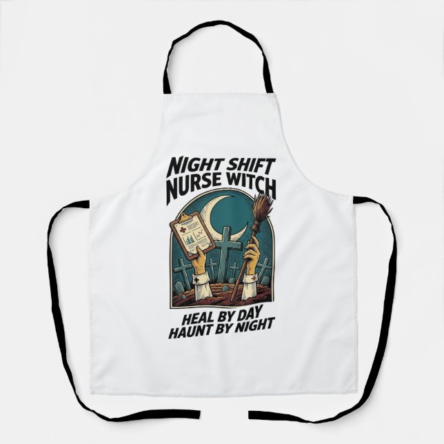 Tablier Infirmière de nuit Sorcière Rétro Halloween Tee (Recto)