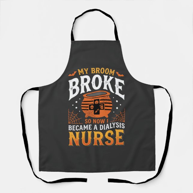 Tablier Infirmière en dialyse Halloween Balai Cassa Design (Recto)