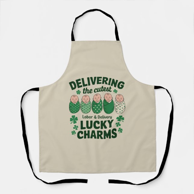Tablier Infirmière Labor & Delivery Lucky Charm Shamrock  (Recto)