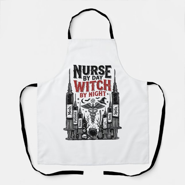 Tablier Infirmière le jour sorcière la nuit Design Hallowe (Recto)