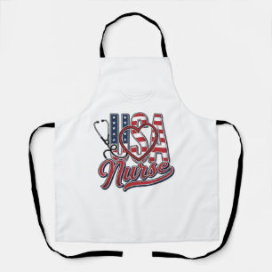 Tablier Infirmière Patriotique USA Cœur Stethoscope Chemis