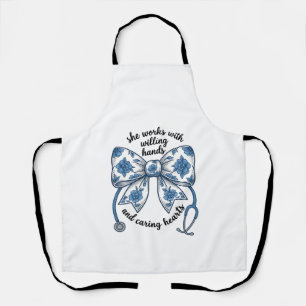 Tablier Infirmière Stethoscope à Noeud Papillon Floral Gra