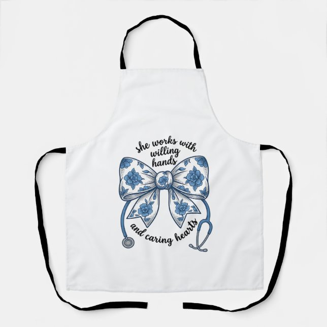 Tablier Infirmière Stethoscope à Noeud Papillon Floral Gra (Recto)