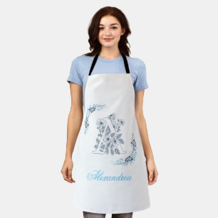 Tablier Initiale "A" Monogramme bleu Calme Floral