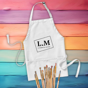 Tablier Initiales de monogramme classique Nom Blanc
