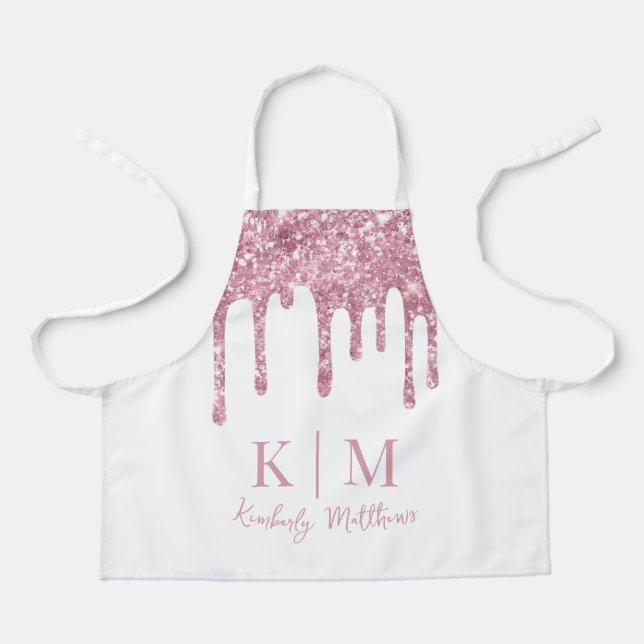 Tablier Initiales de monogramme scintillantes rose glamour (Recto)