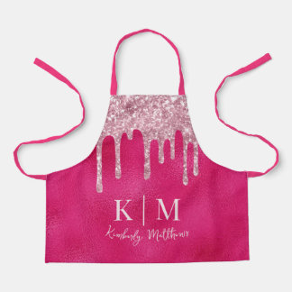 Tablier Initiales de monogramme scintillantes rose vif gla