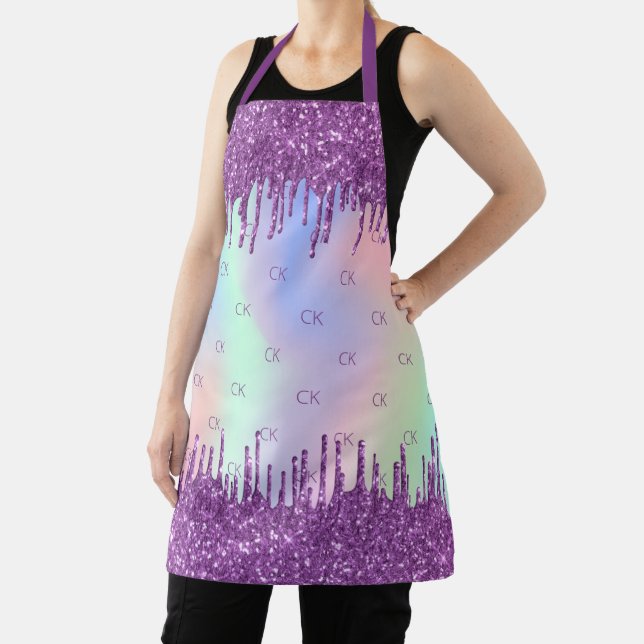 Tablier Initiales en monogramme holographique rose parties (Insitu)