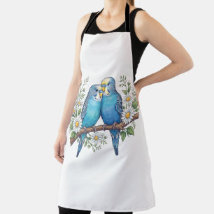 Tablier Inséparables en fleurs – Perruches ondulées bleues