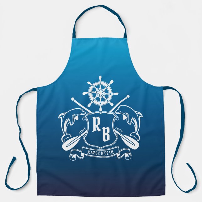 Tablier Insigne marin Les dauphins Helm Oars Bouclier naut (Recto)