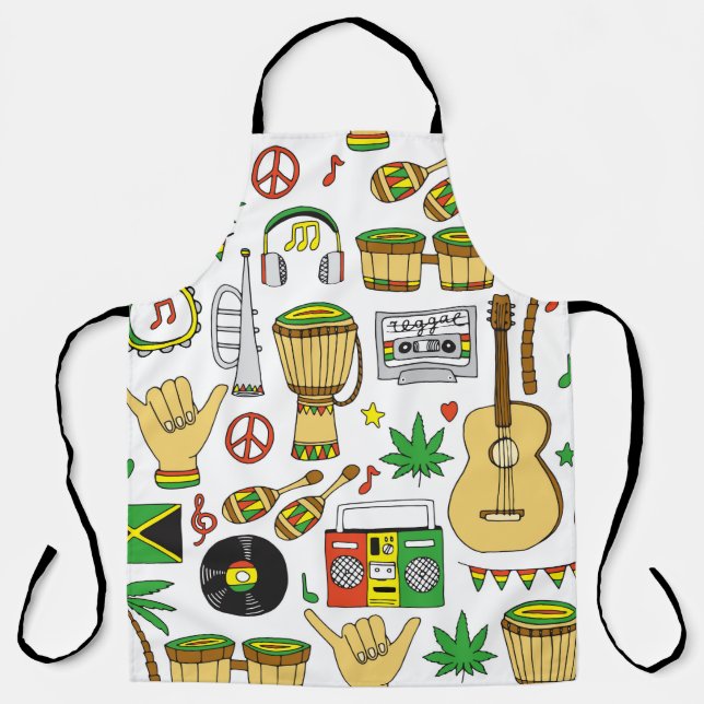 Tablier Instruments de musique motif sans faille. Reggae (Recto)
