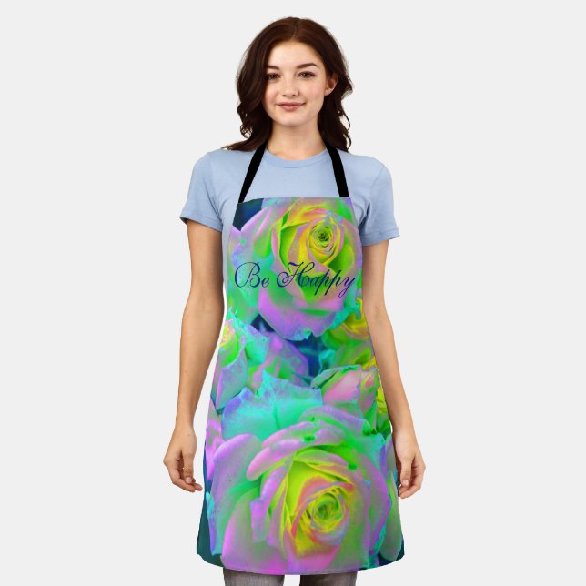 Tablier Iridescente esthétique Roses précoces Soyez heureu (Porté)