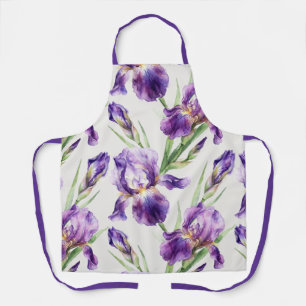 Tablier Iris floral botanique à l'aquarelle violette