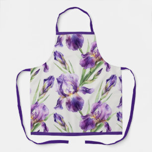 Tablier Iris floral botanique à l'aquarelle violette 