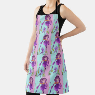 Tablier Iris Watercolor Purple Floral Kitchen Apron