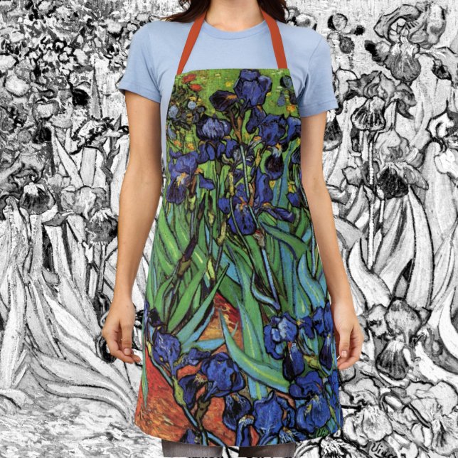 Tablier Irises de Vincent van Gogh, Jardin Vintage (Irises by Vincent van Gogh, Vintage Flowers Garden Art All-Over-Print Apron)