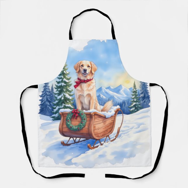Tablier Irish Setter Enjoying Christmas Sleigh Ride Winter (Recto)