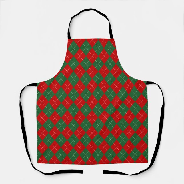 Tablier Jacquard preppy Tartan Diamond Plaid Rouge Vert (Recto)