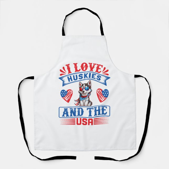 Tablier J'adore les Huskies sibériens et les États-Unis (Recto)