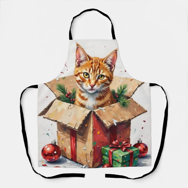 Tablier J'aide à déballer ! Chat drôle dans une boîte d'ex (Recto)