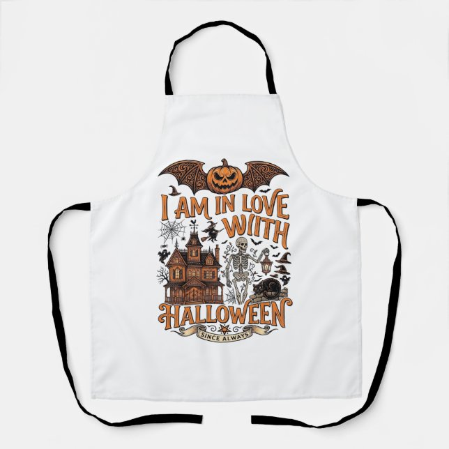 Tablier J'aime Halloween Maison Hantée Squelette Citrouill (Recto)