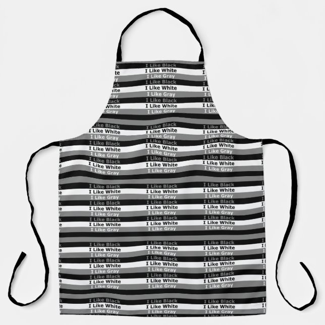 Tablier J'aime le design rayé de couleur noir blanc et gri (Recto)