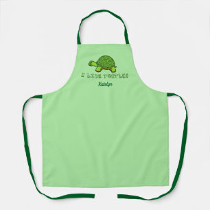 Tablier J'Aime Les Tortues mignonnes Monogramme Vert