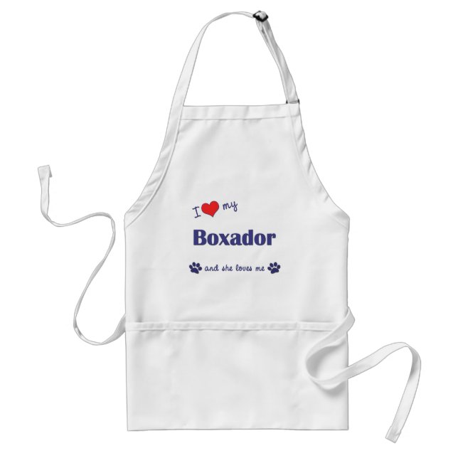 Tablier J'aime mon Boxador (le chien femelle) (Devant)