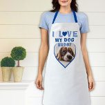Tablier J'aime mon chien Blue Heart Photo Nom de l'animal<br><div class="desc">J'adore mon tablier Dog Blue Heart Photo Pet Name. Une photo d'animal de compagnie en forme de coeur. Ajoutez votre photo et votre nom.</div>