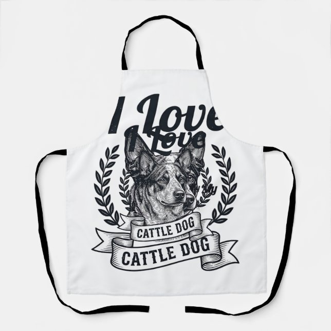 Tablier J'aime mon chien de troupeau design de gravure vin (Recto)
