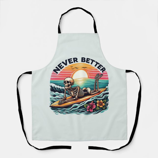 Tablier Jamais mieux - Skeleton Surfing Sunset Wave Design (Recto)