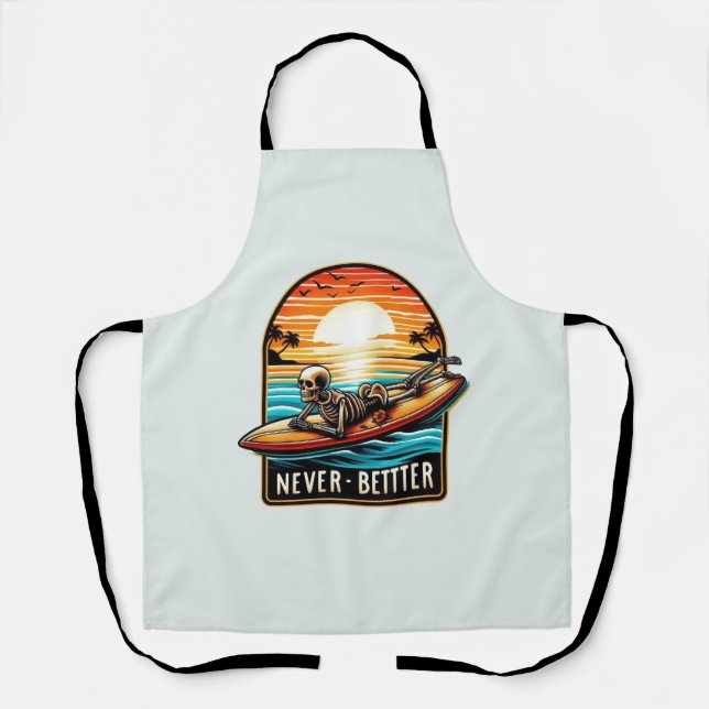 Tablier Jamais mieux - Squelette Surf Sunset Wave (Recto)